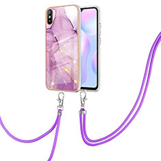 Custodia Silicone Gel Morbida Fantasia Modello Cover con Cinghia Cordino Mano Y05B per Xiaomi Redmi 9A Lavanda