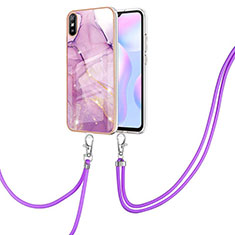 Custodia Silicone Gel Morbida Fantasia Modello Cover con Cinghia Cordino Mano Y05B per Xiaomi Redmi 9i Lavanda