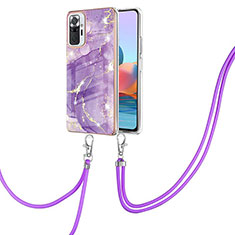 Custodia Silicone Gel Morbida Fantasia Modello Cover con Cinghia Cordino Mano Y05B per Xiaomi Redmi Note 10 Pro 4G Viola