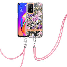 Custodia Silicone Gel Morbida Fantasia Modello Cover con Cinghia Cordino Mano Y06B per Oppo F19 Pro+ Plus 5G Lavanda