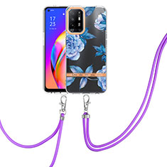 Custodia Silicone Gel Morbida Fantasia Modello Cover con Cinghia Cordino Mano Y06B per Oppo Reno5 Z 5G Blu