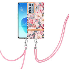 Custodia Silicone Gel Morbida Fantasia Modello Cover con Cinghia Cordino Mano Y06B per Oppo Reno6 Pro 5G Rosa