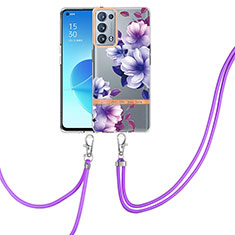 Custodia Silicone Gel Morbida Fantasia Modello Cover con Cinghia Cordino Mano Y06B per Oppo Reno6 Pro 5G Viola