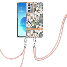 Custodia Silicone Gel Morbida Fantasia Modello Cover con Cinghia Cordino Mano Y06B per Oppo Reno6 Pro+ Plus 5G Bianco