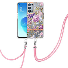 Custodia Silicone Gel Morbida Fantasia Modello Cover con Cinghia Cordino Mano Y06B per Oppo Reno6 Pro+ Plus 5G Lavanda