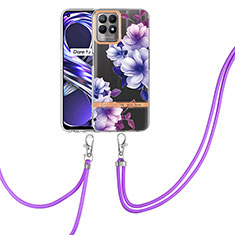 Custodia Silicone Gel Morbida Fantasia Modello Cover con Cinghia Cordino Mano Y06B per Realme 8i Viola