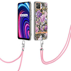 Custodia Silicone Gel Morbida Fantasia Modello Cover con Cinghia Cordino Mano Y06B per Realme C21Y Lavanda