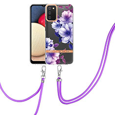 Custodia Silicone Gel Morbida Fantasia Modello Cover con Cinghia Cordino Mano Y06B per Samsung Galaxy A02s Viola