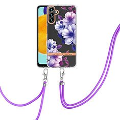 Custodia Silicone Gel Morbida Fantasia Modello Cover con Cinghia Cordino Mano Y06B per Samsung Galaxy A04s Viola