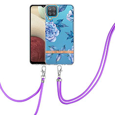 Custodia Silicone Gel Morbida Fantasia Modello Cover con Cinghia Cordino Mano Y06B per Samsung Galaxy A12 Blu