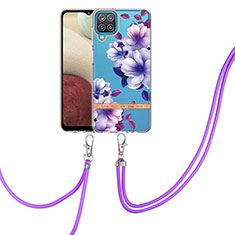 Custodia Silicone Gel Morbida Fantasia Modello Cover con Cinghia Cordino Mano Y06B per Samsung Galaxy A12 Nacho Viola