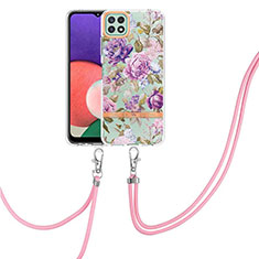 Custodia Silicone Gel Morbida Fantasia Modello Cover con Cinghia Cordino Mano Y06B per Samsung Galaxy A22 5G Lavanda