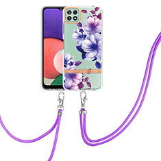 Custodia Silicone Gel Morbida Fantasia Modello Cover con Cinghia Cordino Mano Y06B per Samsung Galaxy A22s 5G Viola