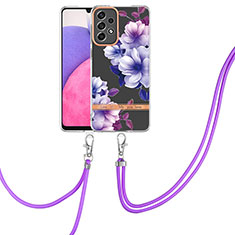 Custodia Silicone Gel Morbida Fantasia Modello Cover con Cinghia Cordino Mano Y06B per Samsung Galaxy A33 5G Viola