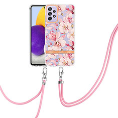 Custodia Silicone Gel Morbida Fantasia Modello Cover con Cinghia Cordino Mano Y06B per Samsung Galaxy A72 4G Rosa