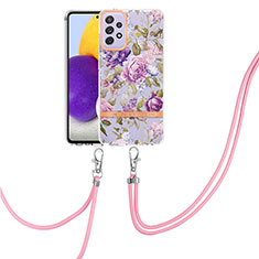 Custodia Silicone Gel Morbida Fantasia Modello Cover con Cinghia Cordino Mano Y06B per Samsung Galaxy A72 5G Lavanda