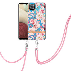 Custodia Silicone Gel Morbida Fantasia Modello Cover con Cinghia Cordino Mano Y06B per Samsung Galaxy M12 Rosa