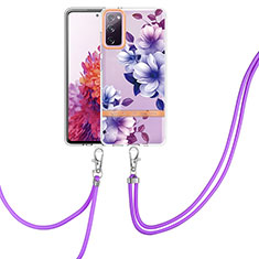 Custodia Silicone Gel Morbida Fantasia Modello Cover con Cinghia Cordino Mano Y06B per Samsung Galaxy S20 FE (2022) 5G Viola