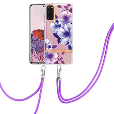 Custodia Silicone Gel Morbida Fantasia Modello Cover con Cinghia Cordino Mano Y06B per Samsung Galaxy S20 Viola