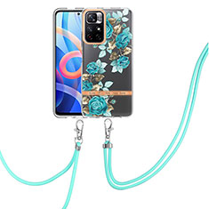 Custodia Silicone Gel Morbida Fantasia Modello Cover con Cinghia Cordino Mano Y06B per Xiaomi Poco M4 Pro 5G Ciano