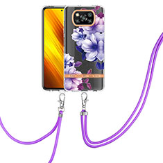 Custodia Silicone Gel Morbida Fantasia Modello Cover con Cinghia Cordino Mano Y06B per Xiaomi Poco X3 NFC Viola