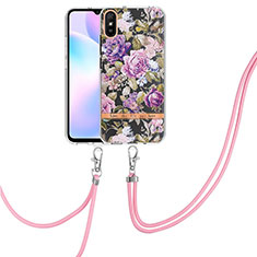 Custodia Silicone Gel Morbida Fantasia Modello Cover con Cinghia Cordino Mano Y06B per Xiaomi Redmi 9A Lavanda