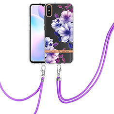 Custodia Silicone Gel Morbida Fantasia Modello Cover con Cinghia Cordino Mano Y06B per Xiaomi Redmi 9i Viola