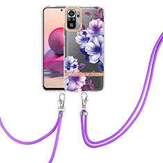 Custodia Silicone Gel Morbida Fantasia Modello Cover con Cinghia Cordino Mano Y06B per Xiaomi Redmi Note 10 4G Viola