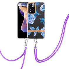 Custodia Silicone Gel Morbida Fantasia Modello Cover con Cinghia Cordino Mano Y06B per Xiaomi Redmi Note 11 Pro+ Plus 5G Blu