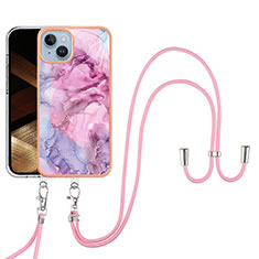 Custodia Silicone Gel Morbida Fantasia Modello Cover con Cinghia Cordino Mano Y07B per Apple iPhone 15 Lavanda