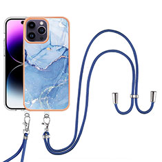 Custodia Silicone Gel Morbida Fantasia Modello Cover con Cinghia Cordino Mano Y07B per Apple iPhone 16 Pro Blu