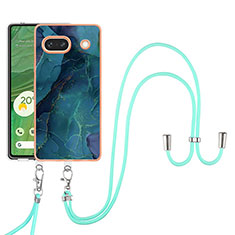 Custodia Silicone Gel Morbida Fantasia Modello Cover con Cinghia Cordino Mano Y07B per Google Pixel 7a 5G Verde