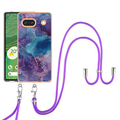 Custodia Silicone Gel Morbida Fantasia Modello Cover con Cinghia Cordino Mano Y07B per Google Pixel 7a 5G Viola