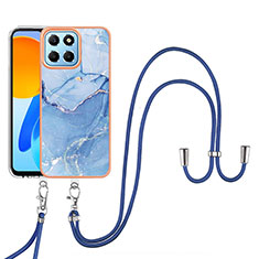 Custodia Silicone Gel Morbida Fantasia Modello Cover con Cinghia Cordino Mano Y07B per Huawei Honor X6 Blu