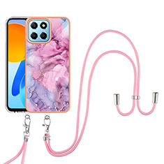 Custodia Silicone Gel Morbida Fantasia Modello Cover con Cinghia Cordino Mano Y07B per Huawei Honor X6 Lavanda