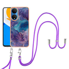 Custodia Silicone Gel Morbida Fantasia Modello Cover con Cinghia Cordino Mano Y07B per Huawei Honor X7 Viola