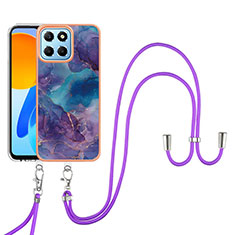 Custodia Silicone Gel Morbida Fantasia Modello Cover con Cinghia Cordino Mano Y07B per Huawei Honor X8 5G Viola