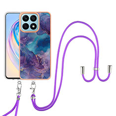 Custodia Silicone Gel Morbida Fantasia Modello Cover con Cinghia Cordino Mano Y07B per Huawei Honor X8a 4G Viola