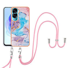 Custodia Silicone Gel Morbida Fantasia Modello Cover con Cinghia Cordino Mano YB3 per Huawei Honor 90 Lite 5G Blu