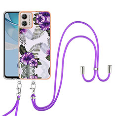 Custodia Silicone Gel Morbida Fantasia Modello Cover con Cinghia Cordino Mano YB3 per Motorola Moto G53 5G Viola