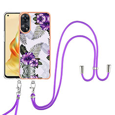 Custodia Silicone Gel Morbida Fantasia Modello Cover con Cinghia Cordino Mano YB3 per Oppo Reno8 T 4G Viola