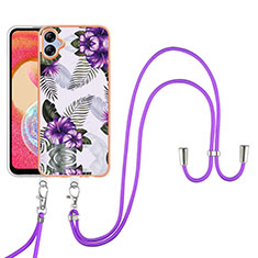 Custodia Silicone Gel Morbida Fantasia Modello Cover con Cinghia Cordino Mano YB3 per Samsung Galaxy A04 4G Viola