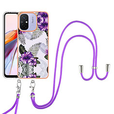 Custodia Silicone Gel Morbida Fantasia Modello Cover con Cinghia Cordino Mano YB3 per Xiaomi Redmi 11A 4G Viola