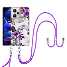 Custodia Silicone Gel Morbida Fantasia Modello Cover con Cinghia Cordino Mano YB3 per Xiaomi Redmi Note 12 Pro+ Plus 5G Viola