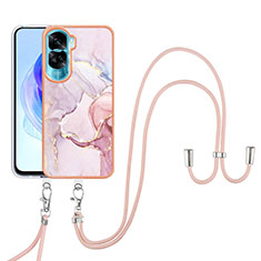 Custodia Silicone Gel Morbida Fantasia Modello Cover con Cinghia Cordino Mano YB5 per Huawei Honor 90 Lite 5G Rosa