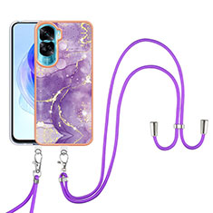 Custodia Silicone Gel Morbida Fantasia Modello Cover con Cinghia Cordino Mano YB5 per Huawei Honor 90 Lite 5G Viola