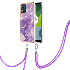 Custodia Silicone Gel Morbida Fantasia Modello Cover con Cinghia Cordino Mano YB5 per Motorola Moto E13 Viola