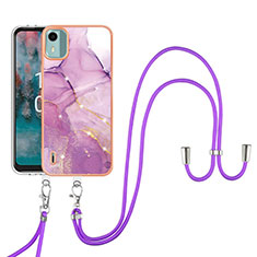 Custodia Silicone Gel Morbida Fantasia Modello Cover con Cinghia Cordino Mano YB5 per Nokia C12 Pro Lavanda