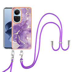 Custodia Silicone Gel Morbida Fantasia Modello Cover con Cinghia Cordino Mano YB5 per Oppo Reno10 Pro 5G Viola