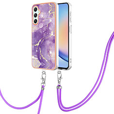 Custodia Silicone Gel Morbida Fantasia Modello Cover con Cinghia Cordino Mano YB5 per Samsung Galaxy A25 5G Viola